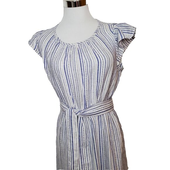 Briggs Women's Linen Blend Size XS Tiered Flutter Cap Sleeve Dress White Blue - Picture 2 of 15